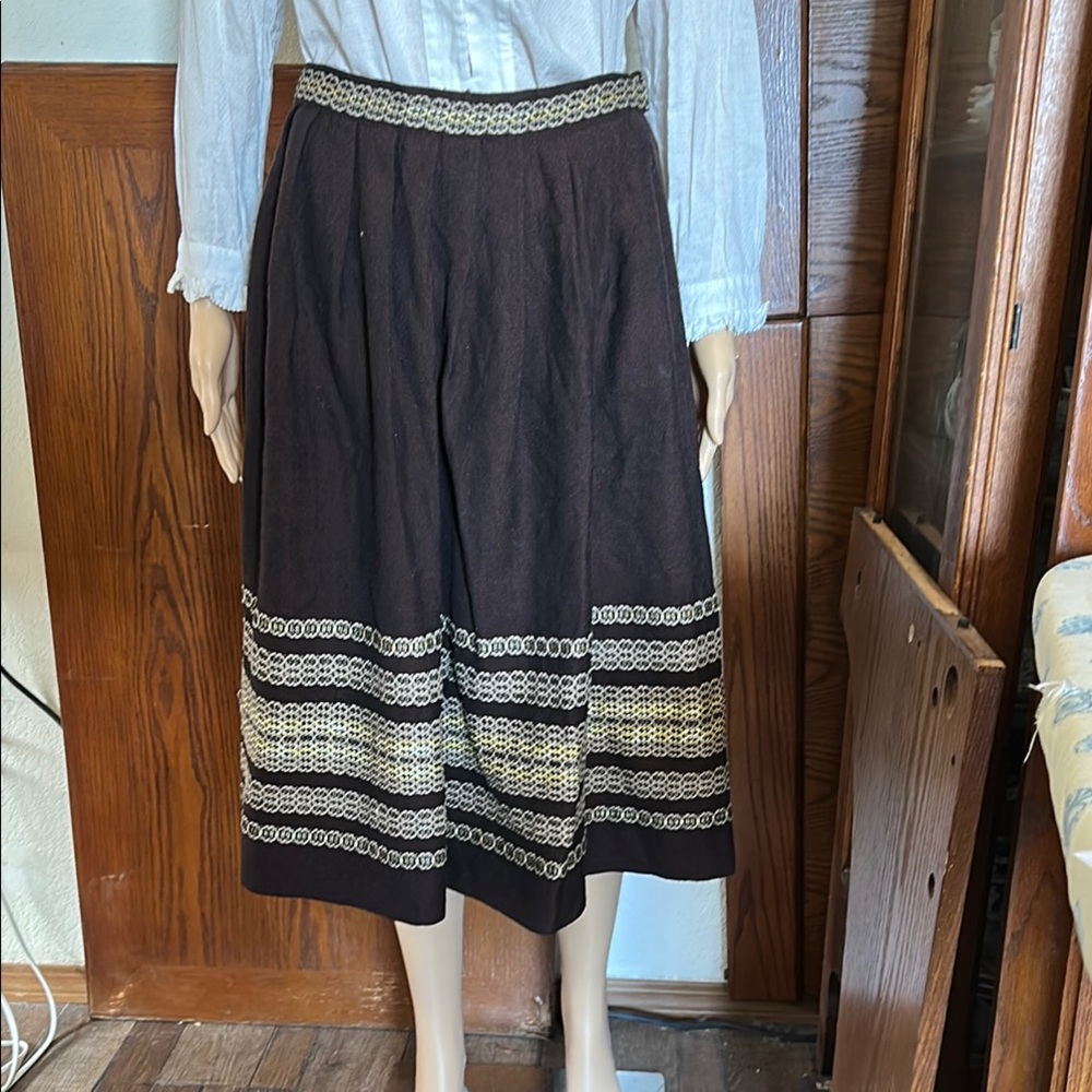 Mackey Homecraft Studio Vintage Brown Wool Skirt with Gold Accents